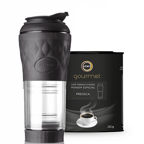 Kit Cafeteira Pressca Preta 350ml + Café Gourmet 250g