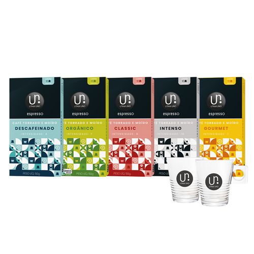 Kit Degustação Utam Uno com 50 cápsulas - Compatíveis Nespresso®* + 2 Xícaras de vidro Utam Uno